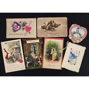 Antique Valentines Day Lovers Ephemera Lot Postcards Valentines Some Used